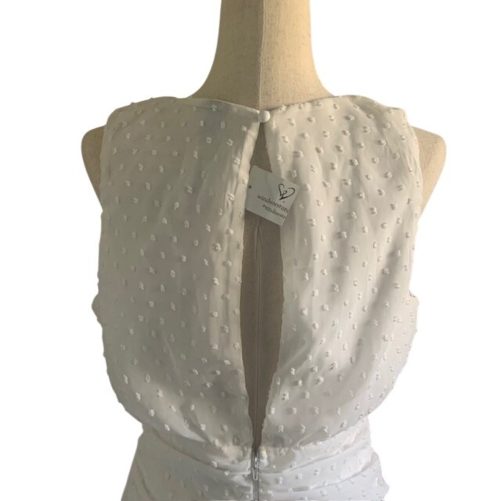 NWT Romantic Coquette Swiss Dot Ivory Ruched V Neck Mini Dress L Bridal Shower L - Picture 8 of 12